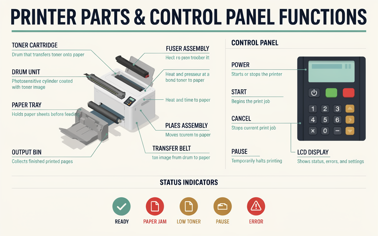 Printer Parts and Control Panel Functions